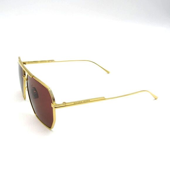 Bottega Veneta Angular Pilot in Shiny Gold & Solid Warm Brown Sunglasses